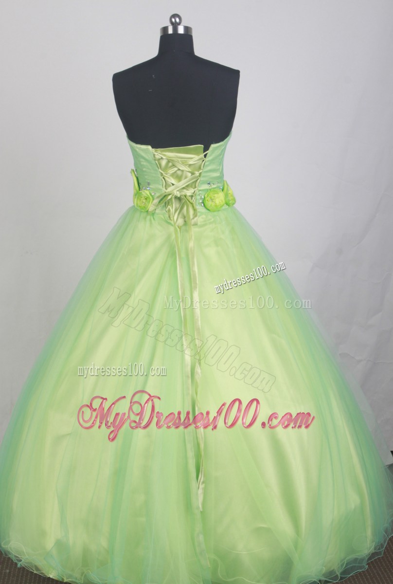 Hand Made Flowers and Beaded Quinceanera Dress in Pale Green